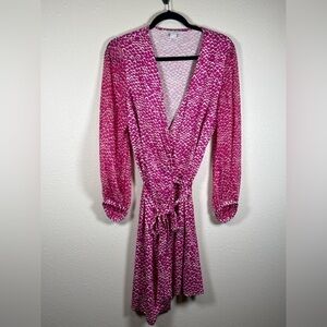 Diane Von Furstenberg Pink Silk Sigourney Wrap Dress 12 Balloon Sleeve